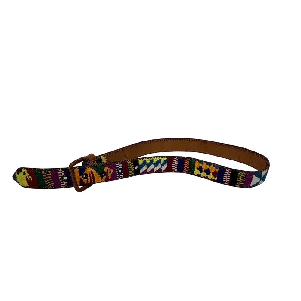 Vintage Woven Multi Color Leather Belt Size 30 Handmade‎ Tribal Southwestern